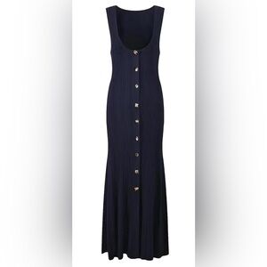 SELF-PORTRAIT NAVY VISCOSE KNIT MIDI DRESS Size Large